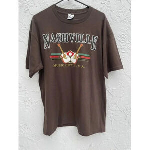 Quail Hollow Mens Pullover Short Sleeve Nashville Music City T Shirt Brown XL